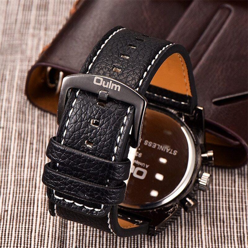 Reloj De Pulsera Grande Cuarzo Multi-zona Correa De Cuero Deportes Para Hombres