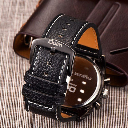 Reloj De Pulsera Grande Cuarzo Multi-zona Correa De Cuero Deportes Para Hombres