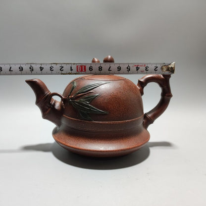 Vintage Chinese Yixing Purple Clay Teapot Zisha Ceremony Ceramic Bamboo Teaware