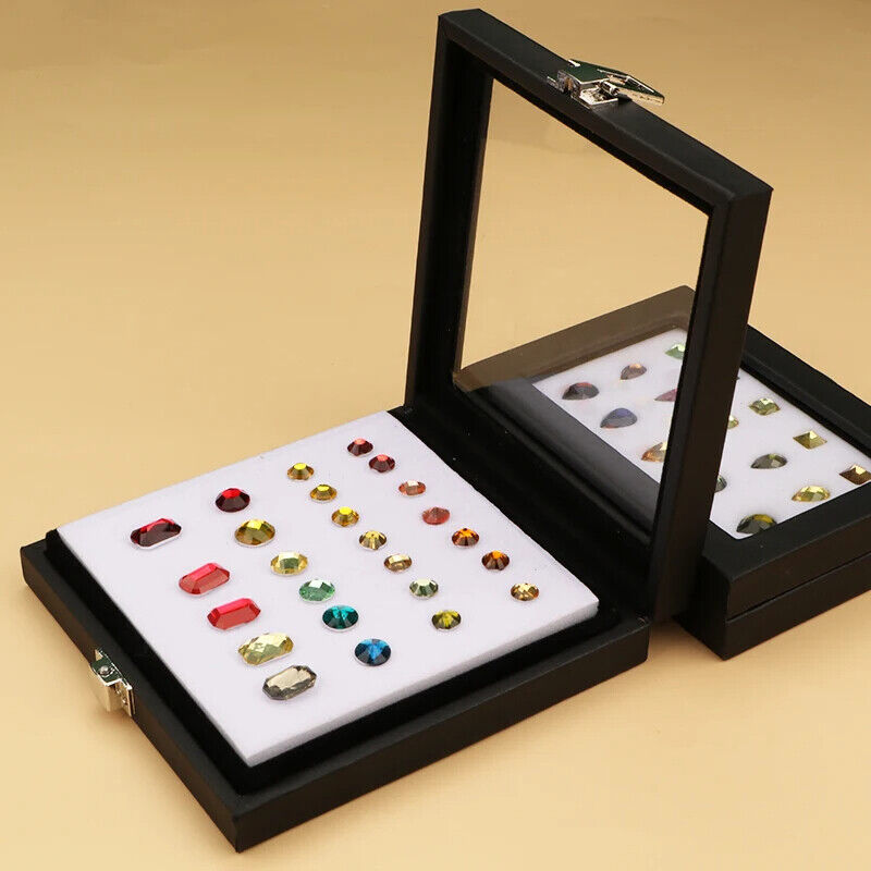 Jewelry Display Box Black Patent Leather Buckle Treasure Gem Diamond Ring Holder