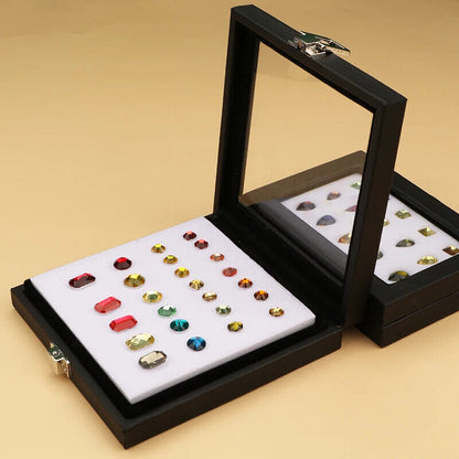 Jewelry Display Box Black Patent Leather Buckle Treasure Gem Diamond Ring Holder