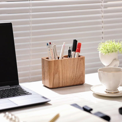 Wooden Pen & Pencil Holder Oak Solid Stationery Organizer Desk Accessories Gift
