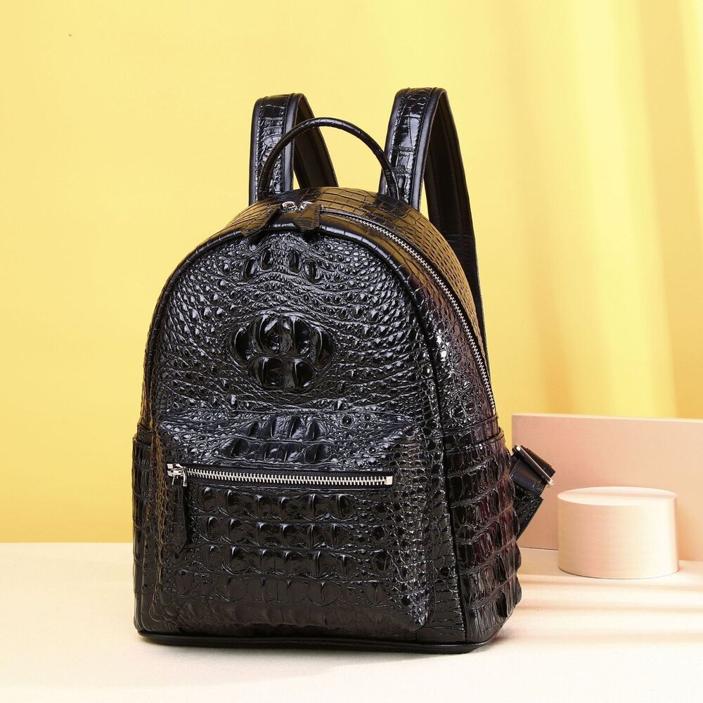 Real Leather White Women's bag, Desinger Crocodile Pattern Backpack Travel Bag