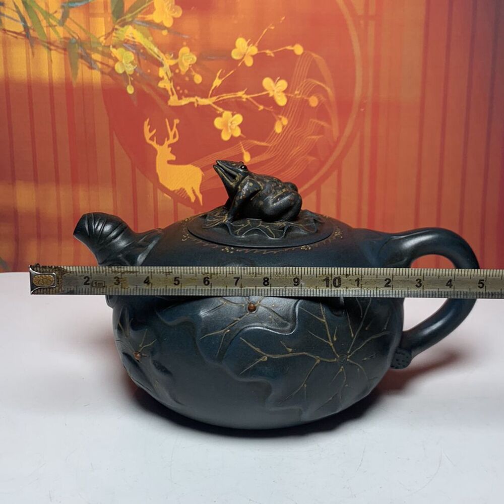 vintage chinese yixing purple clay teapot zisha ceremony lotus leaf frog teaware