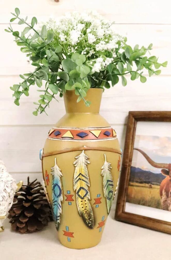 Unique Hand Painted Native American Floral Vase Home Office Gift Decorative Art