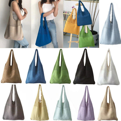 Simple Handbag Women's Knitted Shoulder Bag Large Capacity Tote Beach Bag