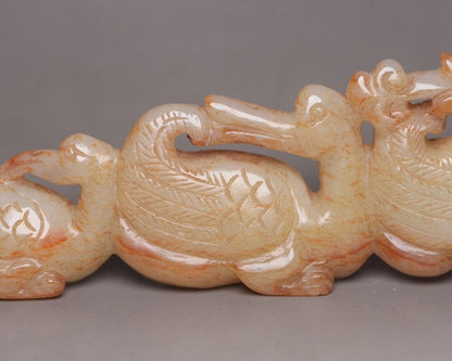 Chinese Natural Hetian Jade Carving Goose Statue Nice Figurines Decoration Art