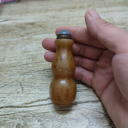 Old Bejing Chinese Carved Stone Snuff Bottle Shoushan seal Statue Calligraphy