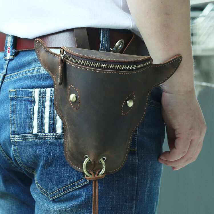 Designer Real Gain Leather Men's Vintage Bull Waist Bags Belt Bag & Fanny Pack