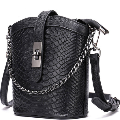 New Designer Womens Genuine Leather Shoulder Bag Snake Embroidered Small Handbag
