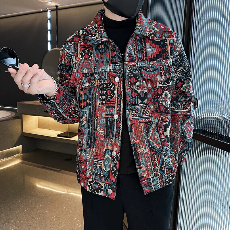 Men Spring Denim Jackets/Male Jacquard Denim Jackets Man Slim Fit Coats