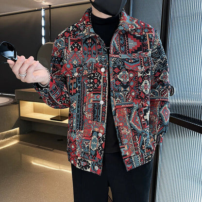Men Spring Denim Jackets/Male Jacquard Denim Jackets Man Slim Fit Coats