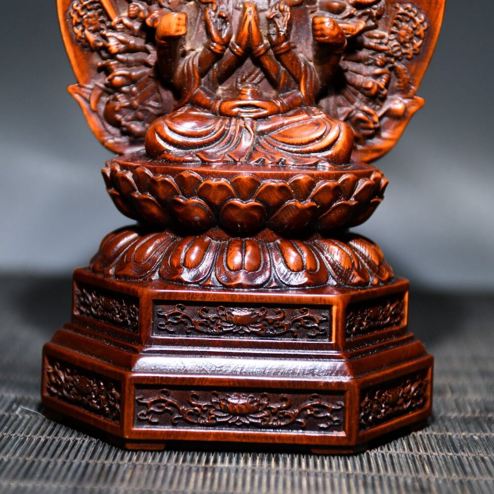 Vintage Wooden Ornaments Boxwood Carving Kwan Yin Statue Sculpture Collectible