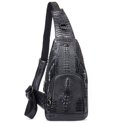 Top Cow Leather Sling Backpack,Crocodile Pattern Chest Crossbody Bag Daypack