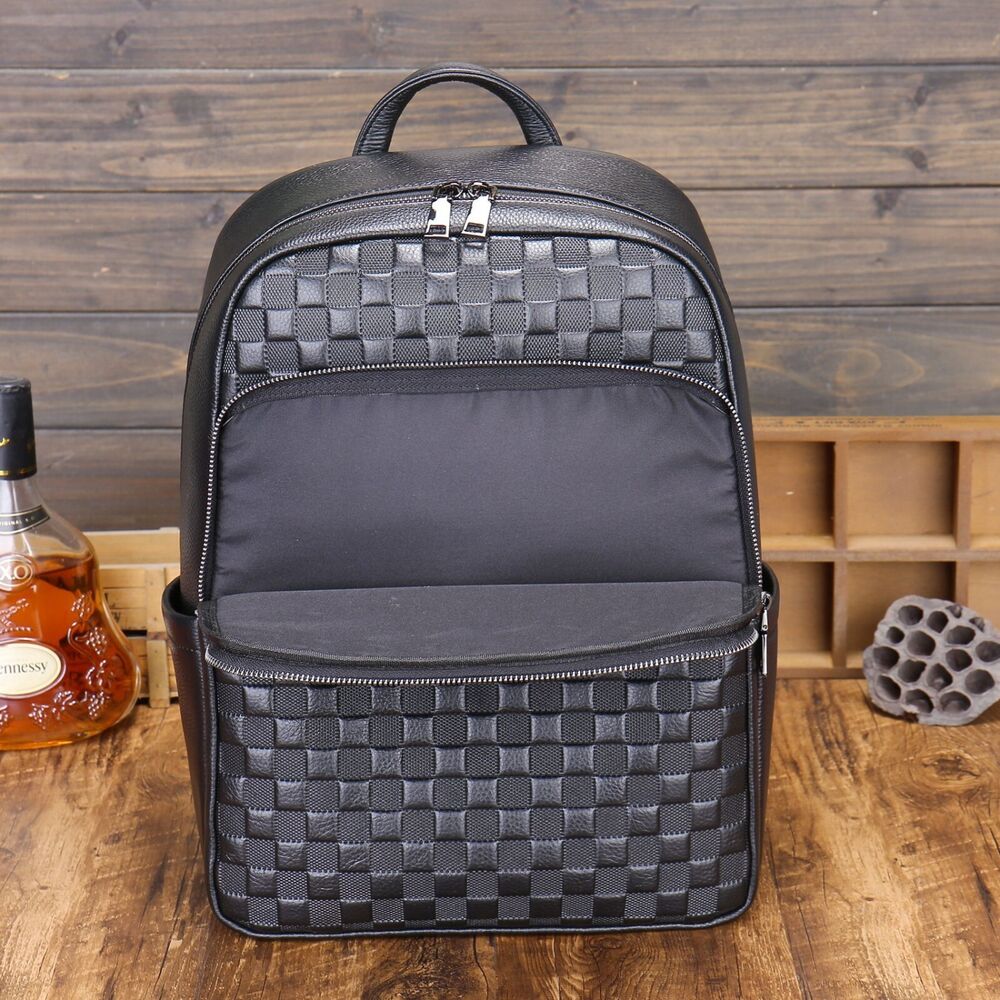 Top Cow Leather Black Men's bag, Soft Leather Large Capacity Backpack Travel Bag