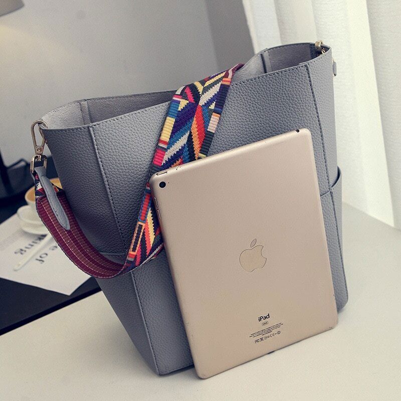 Women Handbag Colorful Strap Shoulder Bag PU Leather Crossbody Bags
