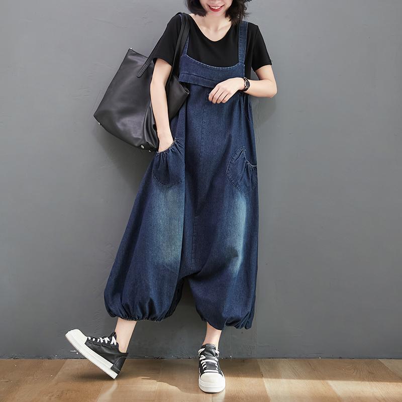 Women Denim Overalls Jumpsuit Jeans Suspender Bib Pants Oversized Wide Leg Baggy