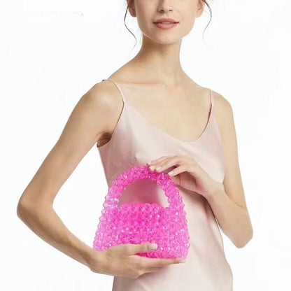 Pearl Bag Clear Acrylic Crystal Beaded Totes Handbag Women Handmade Small Bucket