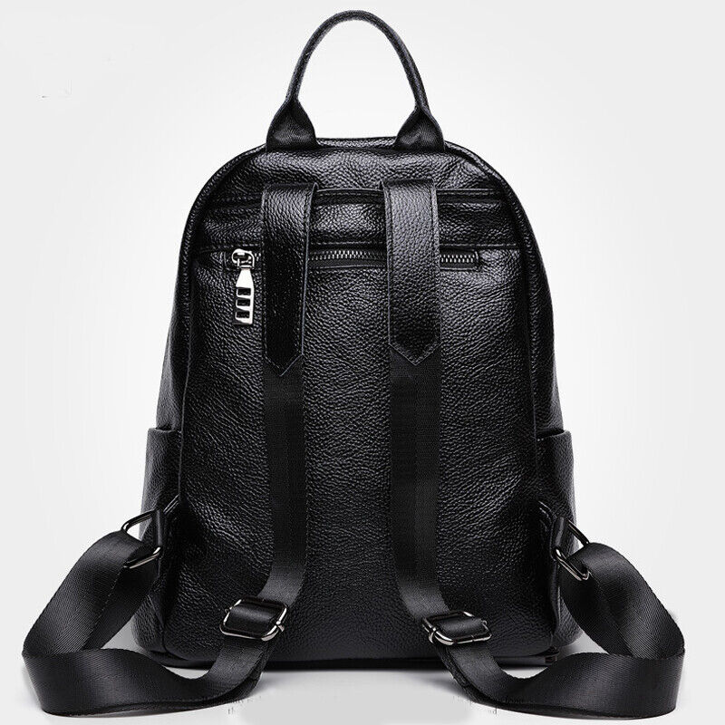 Women's Backpack Genuine Leather Black Zipper Travel Backpack College Bag