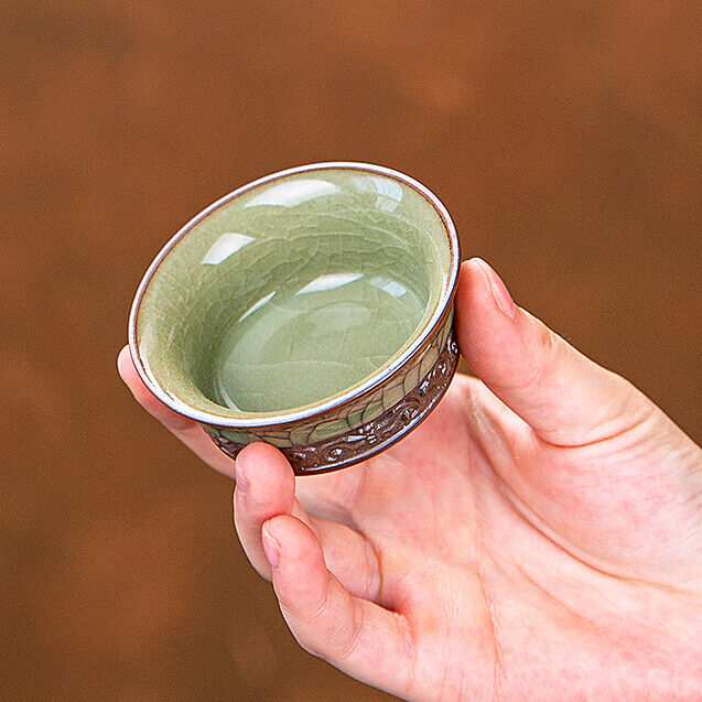 China tea cup relief master cup porcelain kungfu tea cup longquan celadon teacup
