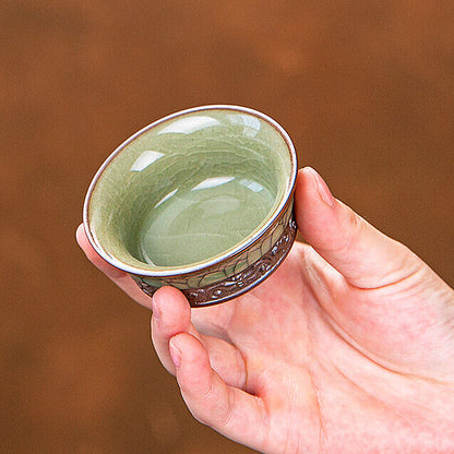 China tea cup relief master cup porcelain kungfu tea cup longquan celadon teacup
