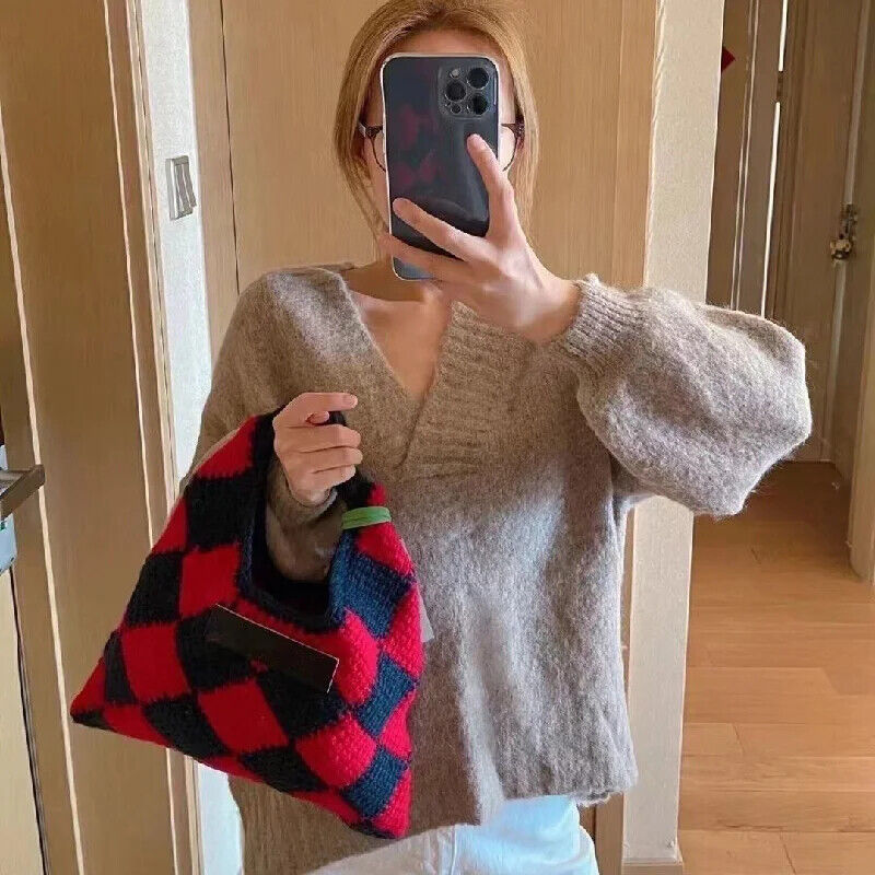 Autumn Winter Women'S Woolen Chess Handbag Cute Women'S Underarms Bags