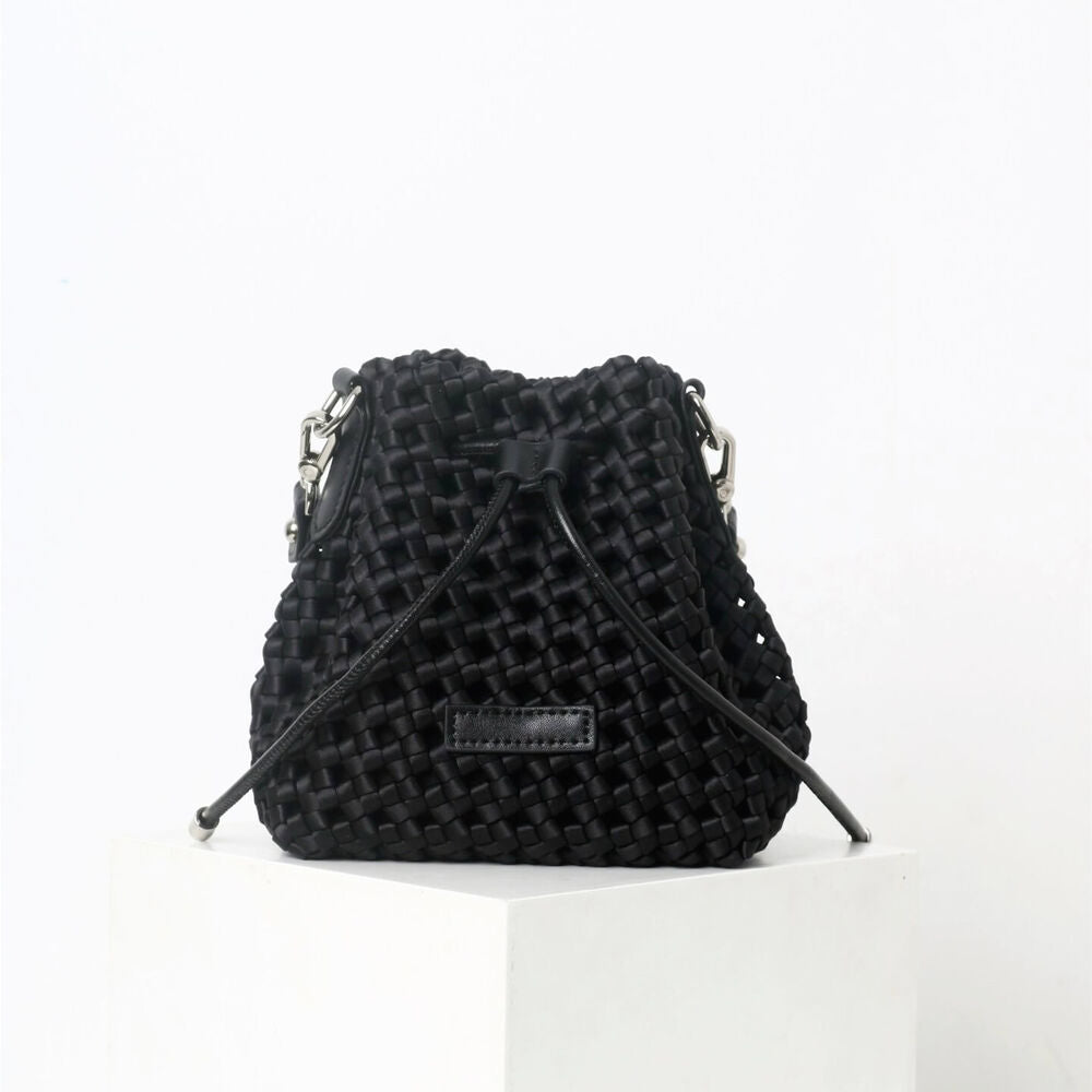 Small Mini Woven Nylon Drawstring Bucket Bag Purse Crossbody Crossbody Handbag