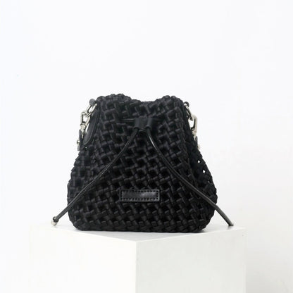 Small Mini Woven Nylon Drawstring Bucket Bag Purse Crossbody Crossbody Handbag