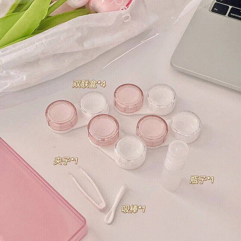 Contact Lens Case 4 Pairs Plastic Storage Boxes Cosmetic Containers 12x8.5x2.2cm