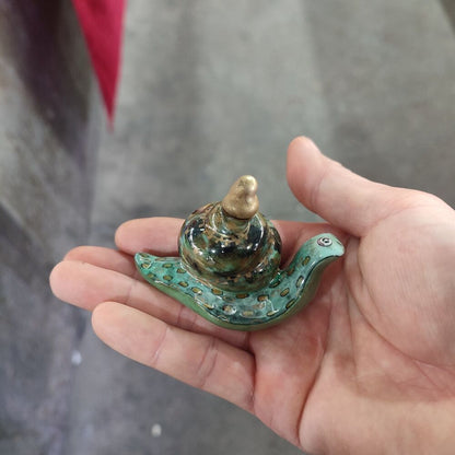 Old Beijing Chinese Porcelain Snuff Bottle Small Snail Statue Painted Collection