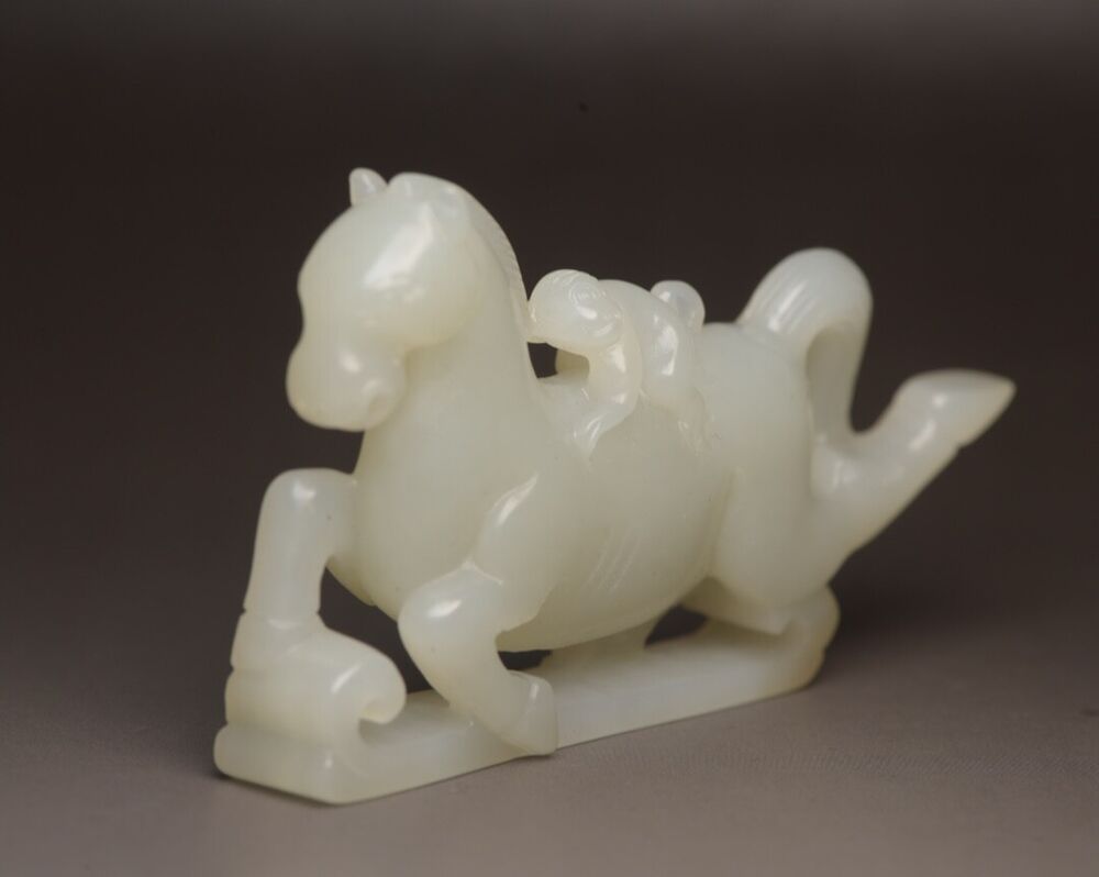 Top Chinese Natural Hotan Jade Carving Exquisite Horse Monkey Statue Collectible