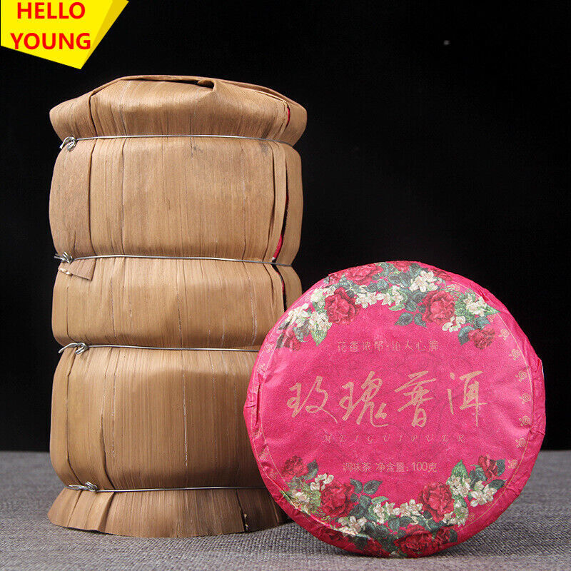 100g Pu-erh Ripe Tea Rose Ripe Tea Cake 普洱茶熟茶玫瑰花普熟茶饼三级普洱+玫瑰花陈香花香茶饼
