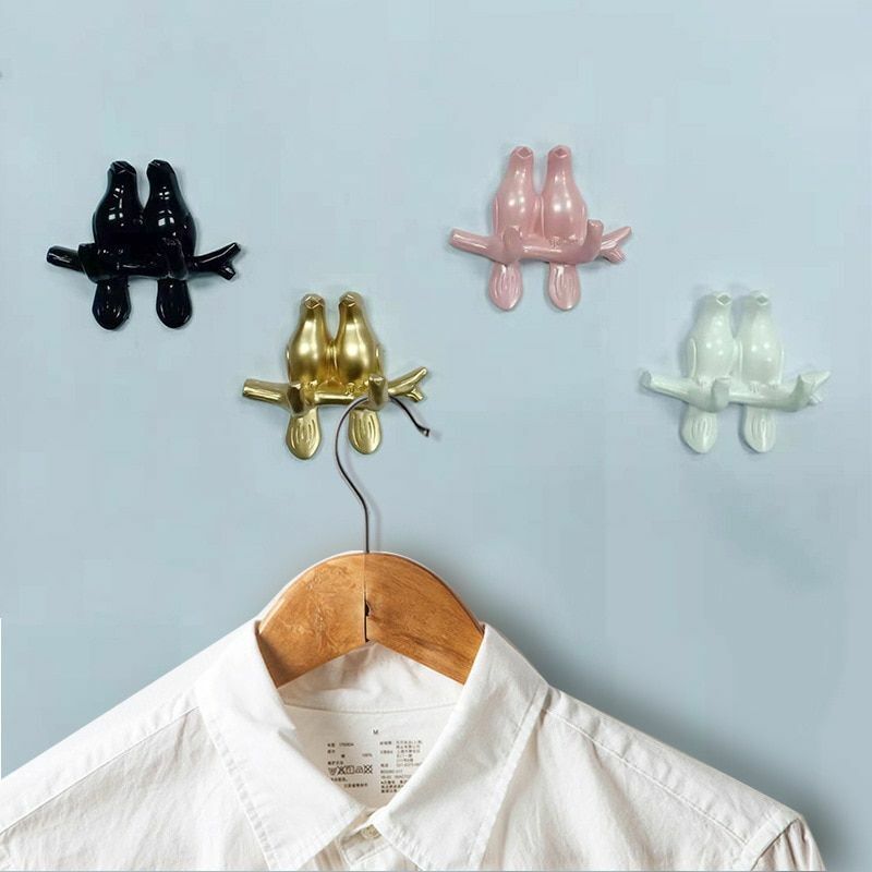 4Pcs/Set Birds Resin Hooks Wall Decor Bedroom Door Seamless Coat Frame Organizer