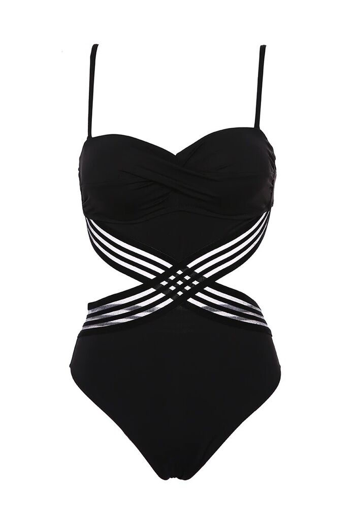 Women One-Piece Swimsuits Push Up Swimwear Patchwork Mesh Backless Bathing Suits