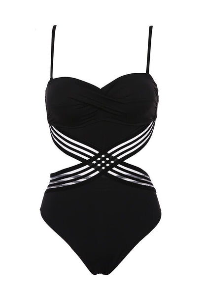 Women One-Piece Swimsuits Push Up Swimwear Patchwork Mesh Backless Bathing Suits