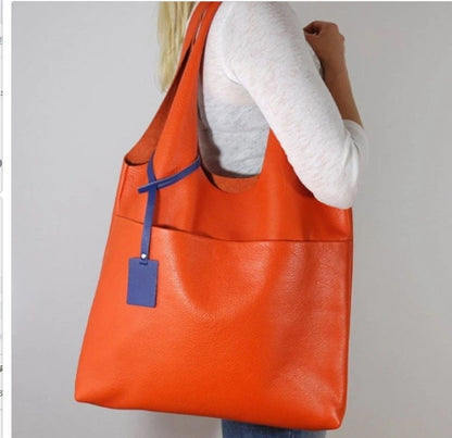 Bag Retro Soft Leather Large Shoulder Orange Tote Shopping 44*2*42CM Orange 1 PC