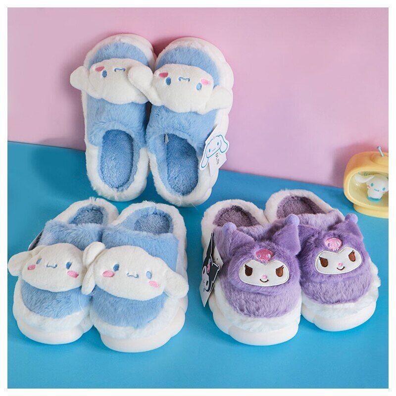 Cinnamoroll Kuromi Plush Doll Slippers Autumn Winter Warm Slippers Home Shoes