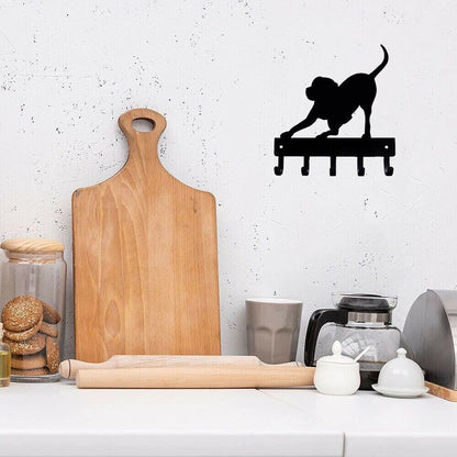 Wall Mounted Hook Up Hanger Playful Pup Key Rack Dog Leash Hanger Metal Art