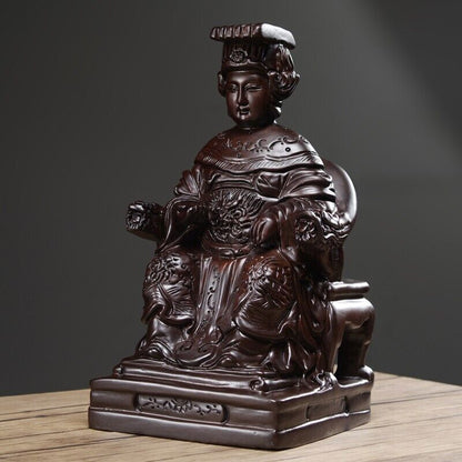 25cm,Ebony Wood MAZU Statue Carved,CHINA Taoism Matsu Sit FOLK Goddess Sea 妈祖神像