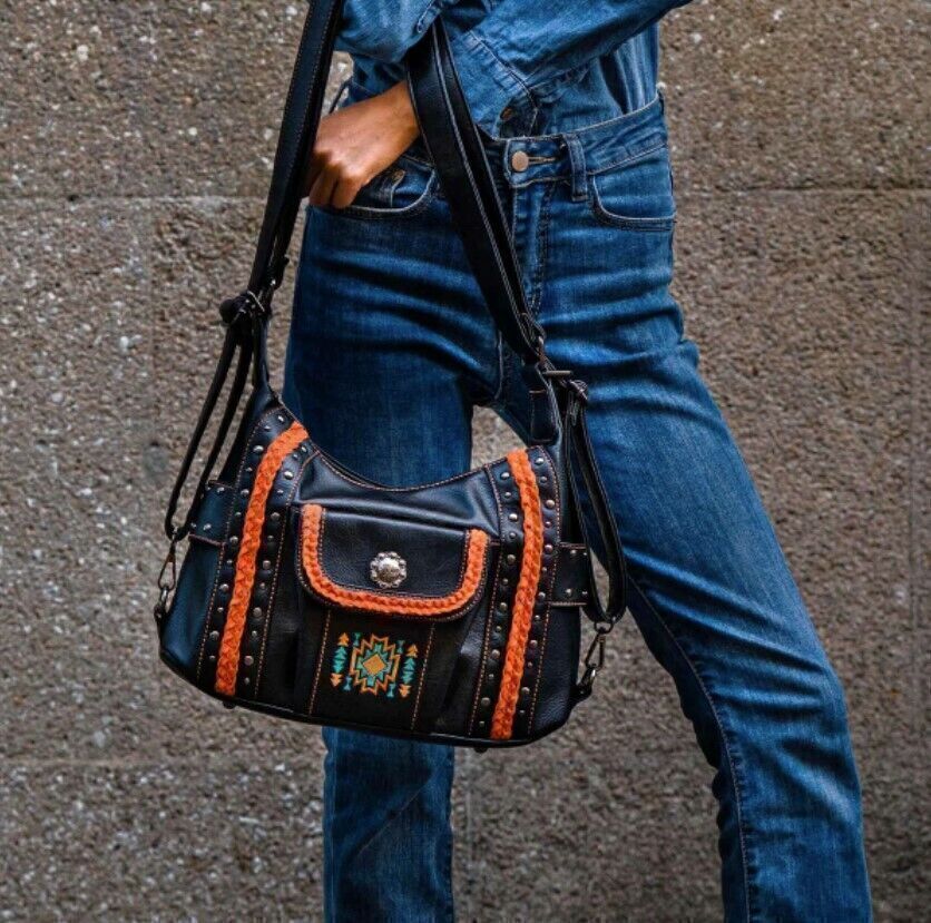 Celela Concealed Carry Embroidered Concho Studs Women Hobo Shoulder Bags Handbag