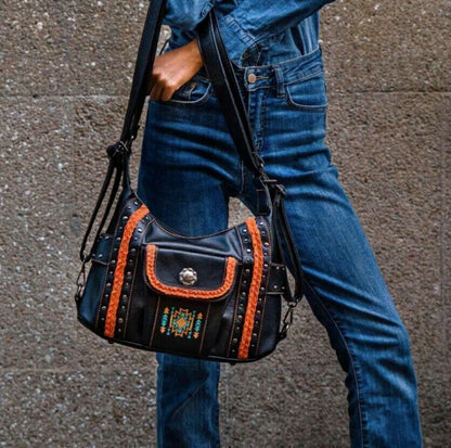 Celela Concealed Carry Embroidered Concho Studs Women Hobo Shoulder Bags Handbag