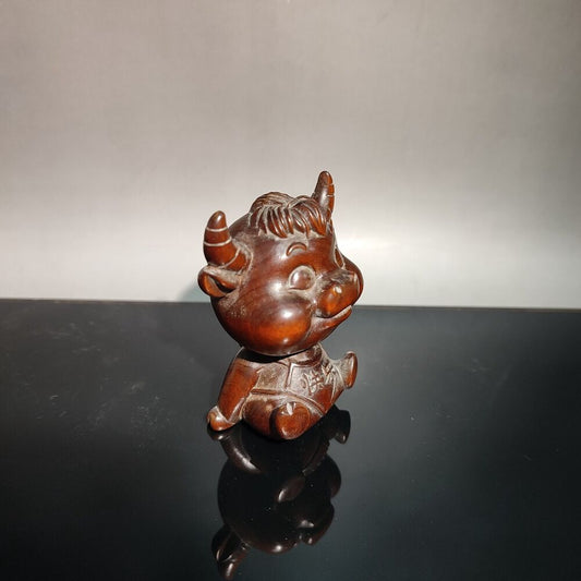 vintage cute ox statue cattle antique asian wood carving decor Room carved