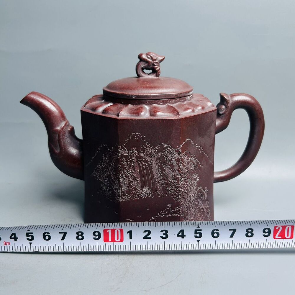 Vintage Chinese Yixing Purple Clay Teapot Zisha Ceremony Carving Collectible Art