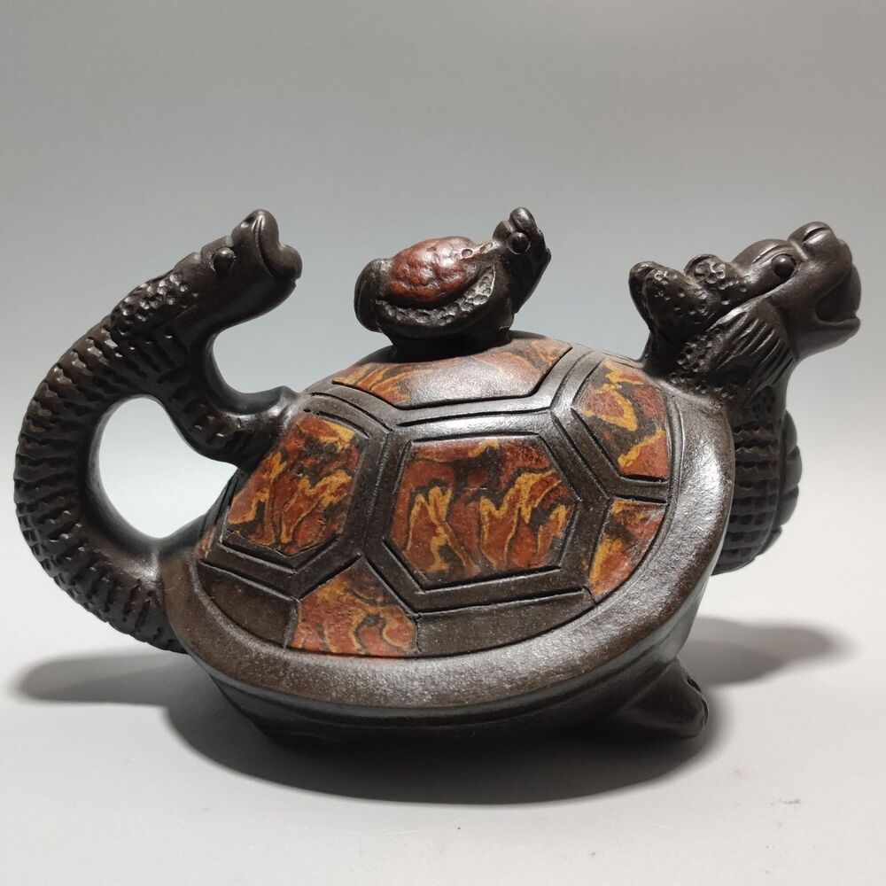 Chinese Yixing Purple Clay Teapot Zisha Ceramic Carving Dragon Turtle Teaware