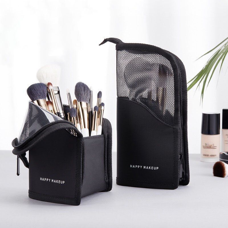 Stand Cosmetic Bag Clear Makeup Travel Brush Holder Organizer Toiletry Pink Bags