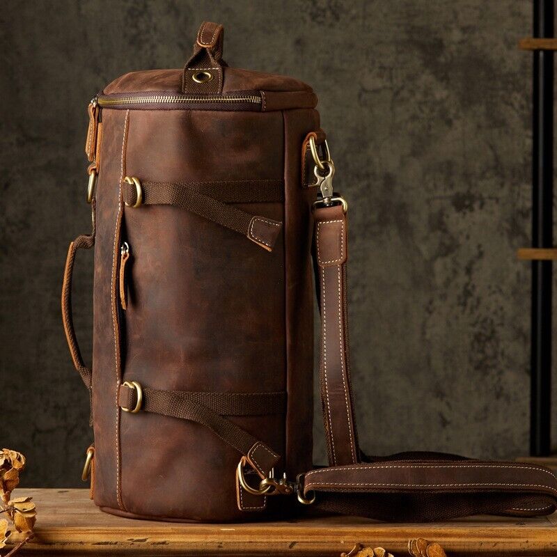 Top Cowhide Leather Travel Bag, Men Duffel Luggage Gym Sport Motorcycle Backpack