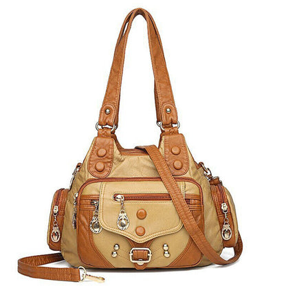 Women's Soft Faux Leather Satchel Handbag Multiple pockets Crossbody ShoulderBag