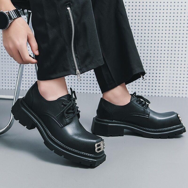 Black Loafers Men Shoes Solid Lace-up Size 38-45 Mens Shoes