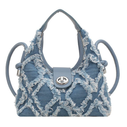 Tassel Canvas Bag Fashion Rags Handbag Denim Shoulder Messenger Armpit Purse 1PC
