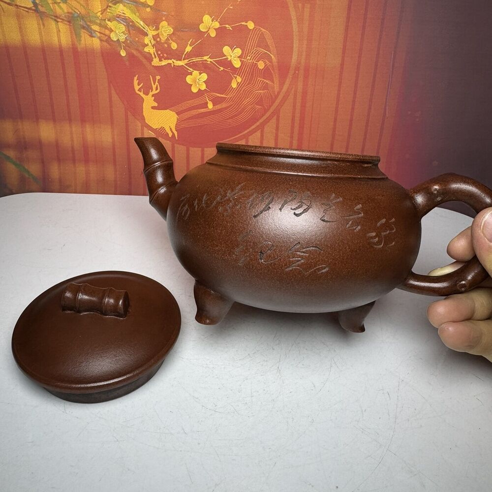 Vintage Chinese Yixing Purple Clay Teapot Zisha Ceremony Ceramic Bamboo Teaware